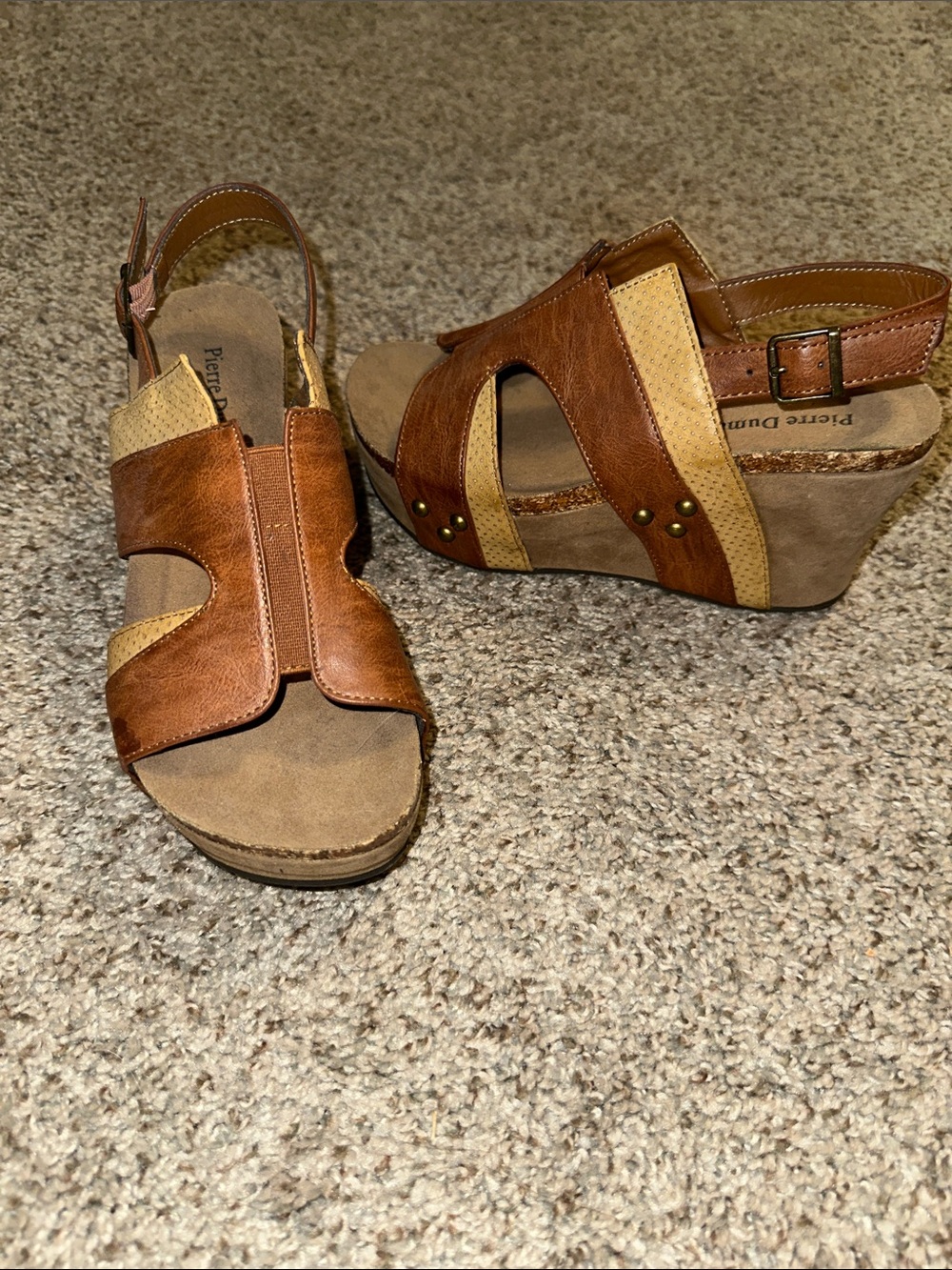 Pierre Dumas Two-Tone Tan and Brown Wedge Sandals